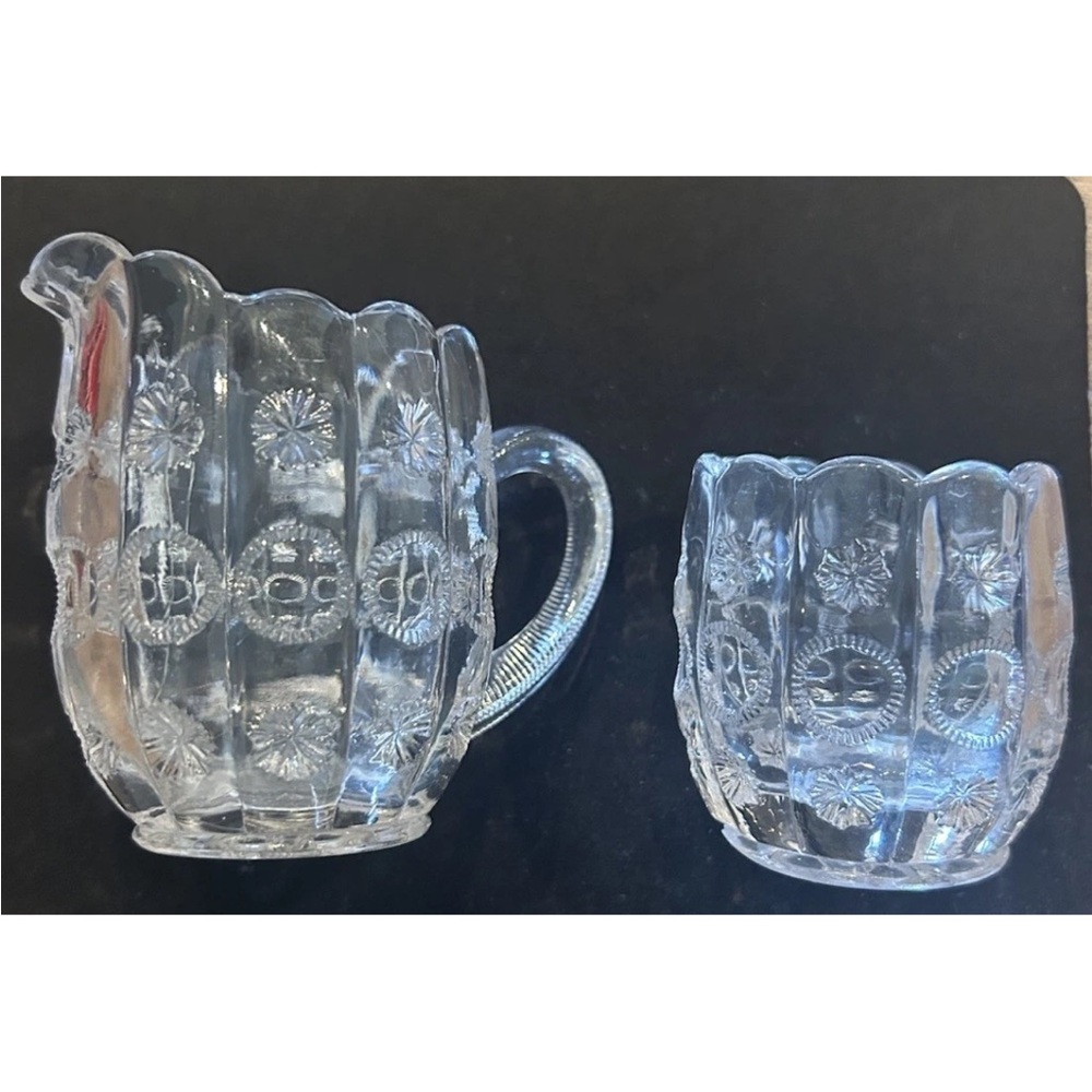 Vintage‎ Dalzell Glass Sun & Star Sugar/Spoon Holder Creamer EAPG Excellent